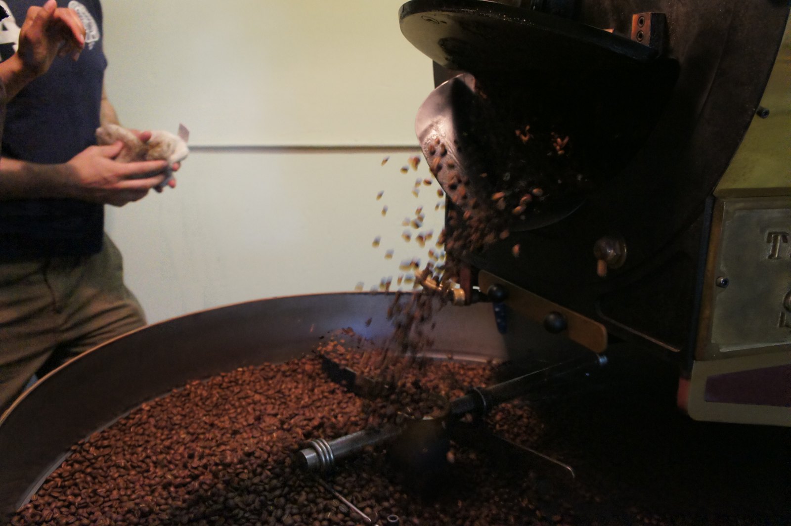 Beans dropping from the roaster