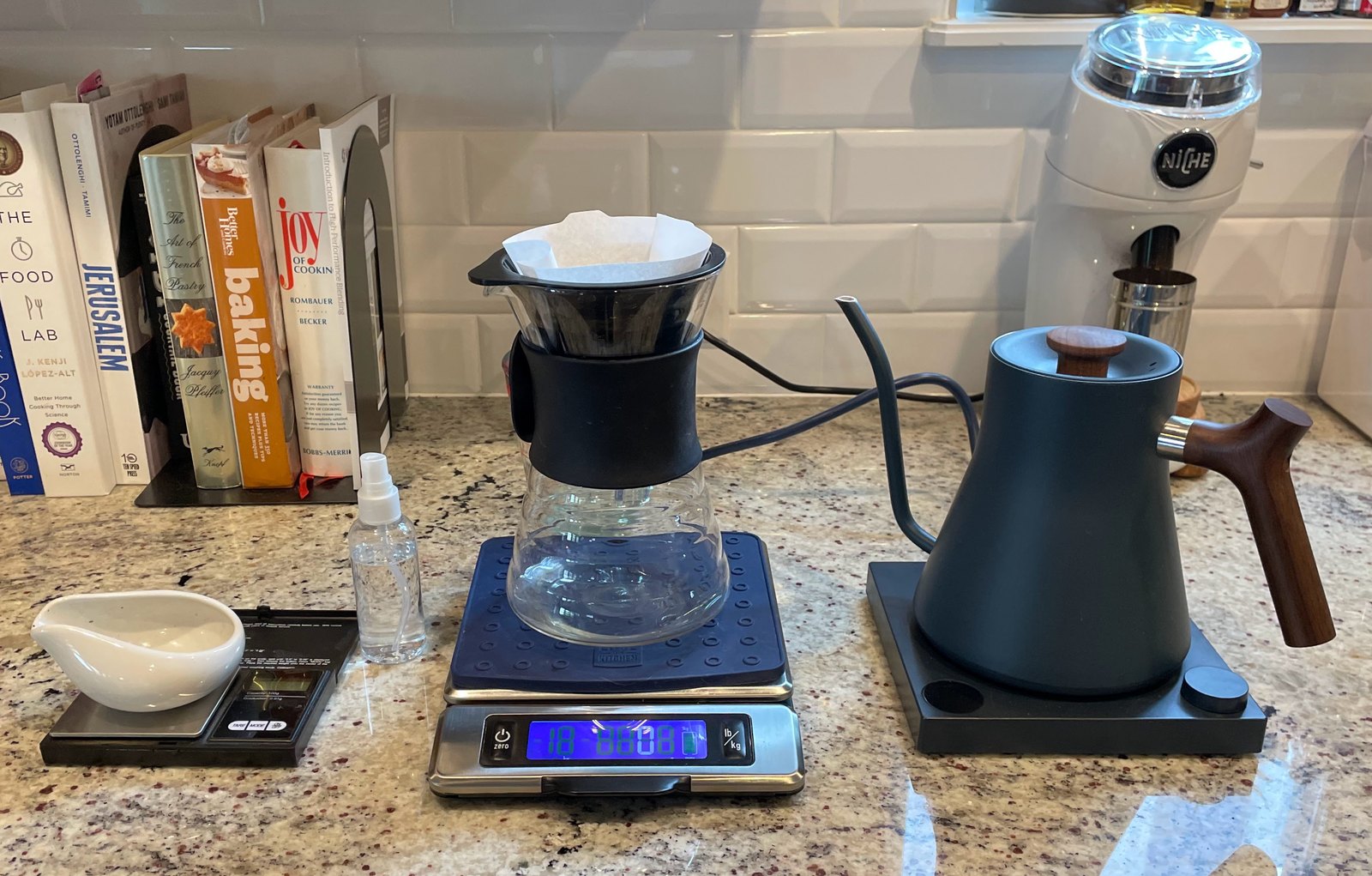 Pour-over brewing kit with scale and kettle